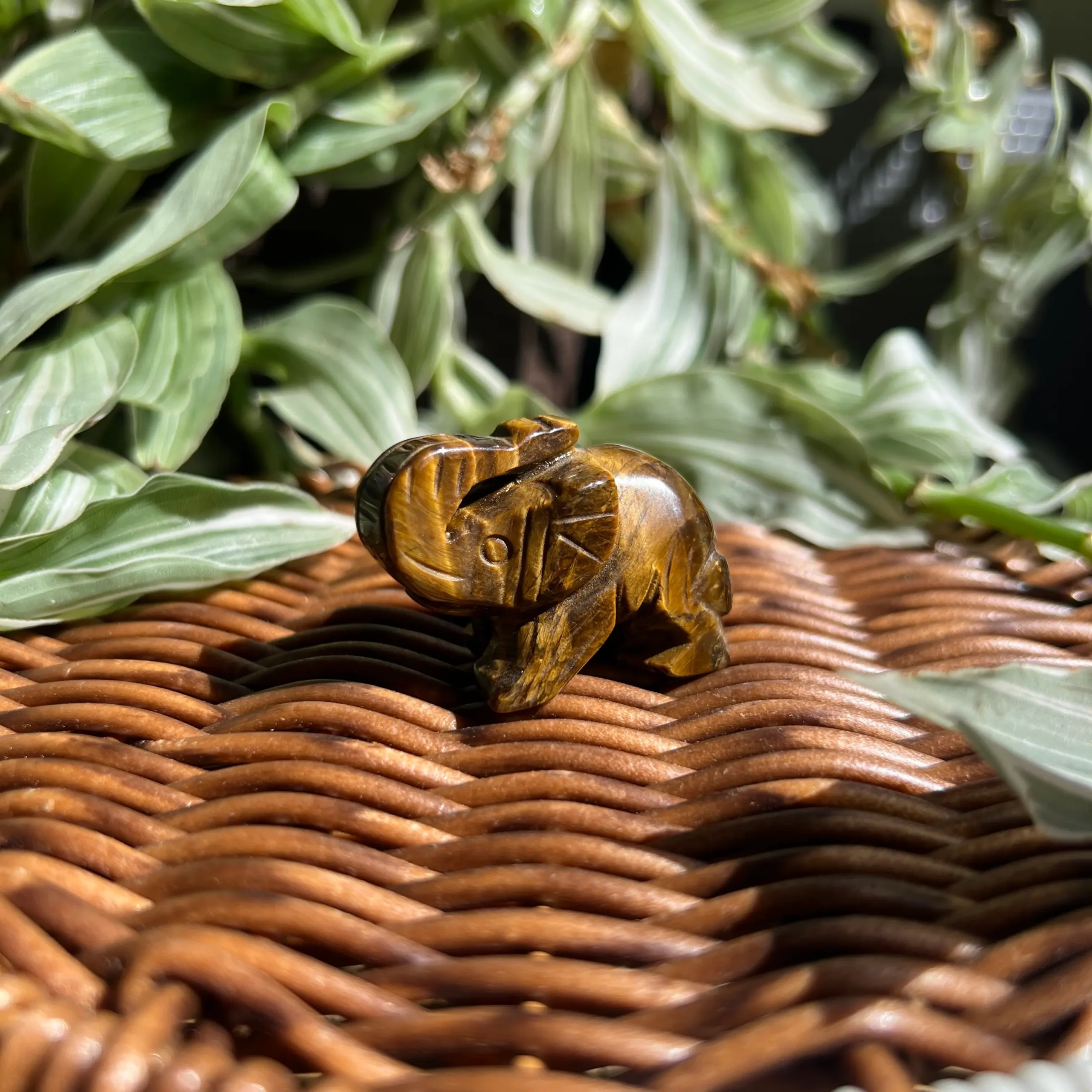 Elefante de Cristal Natural | Ojo de Tigre | Decoración y Feng Shui