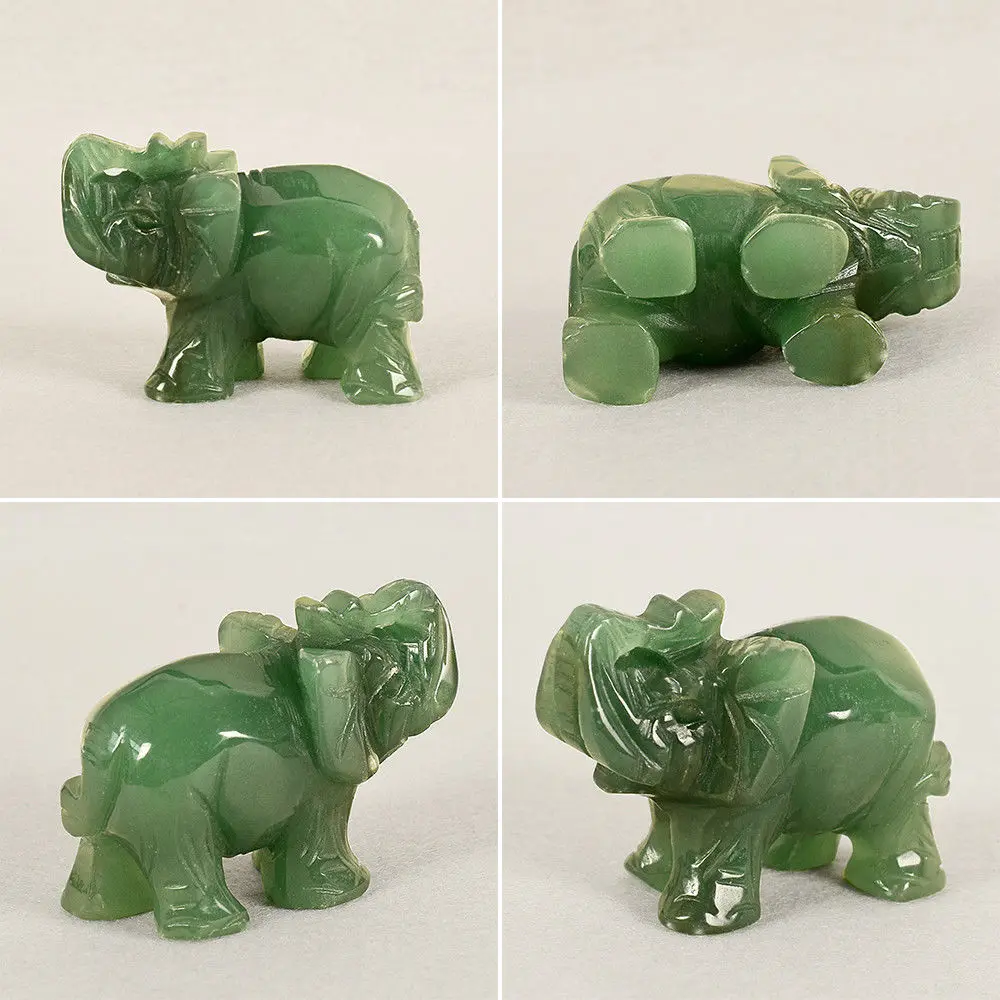 Estatua de Elefante de Jade Verde | Adorno Feng Shui y Piedra Curativa
