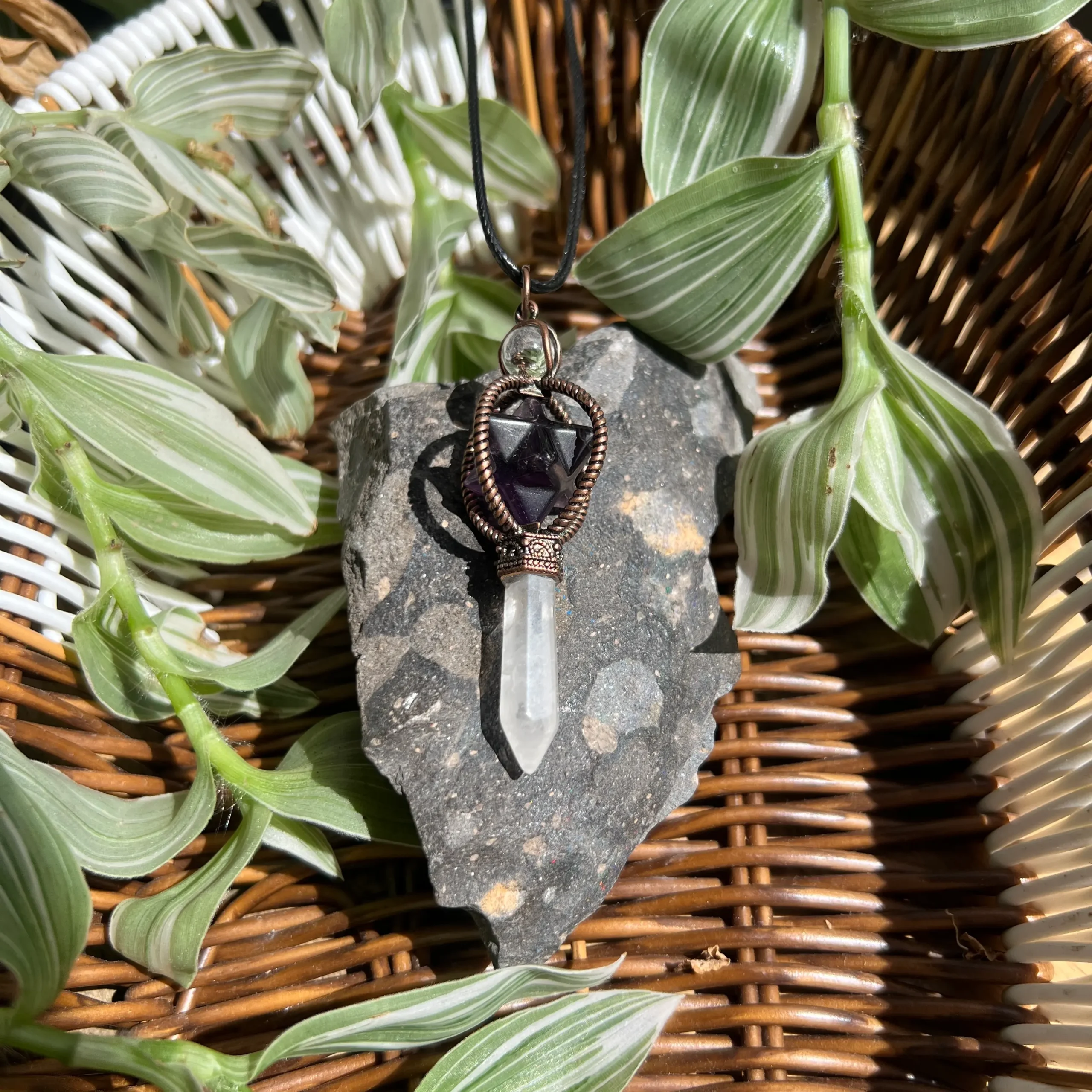 Collar Péndulo con Cuarzo Cristal y Merkaba de Amatista | Estilo Espiritual