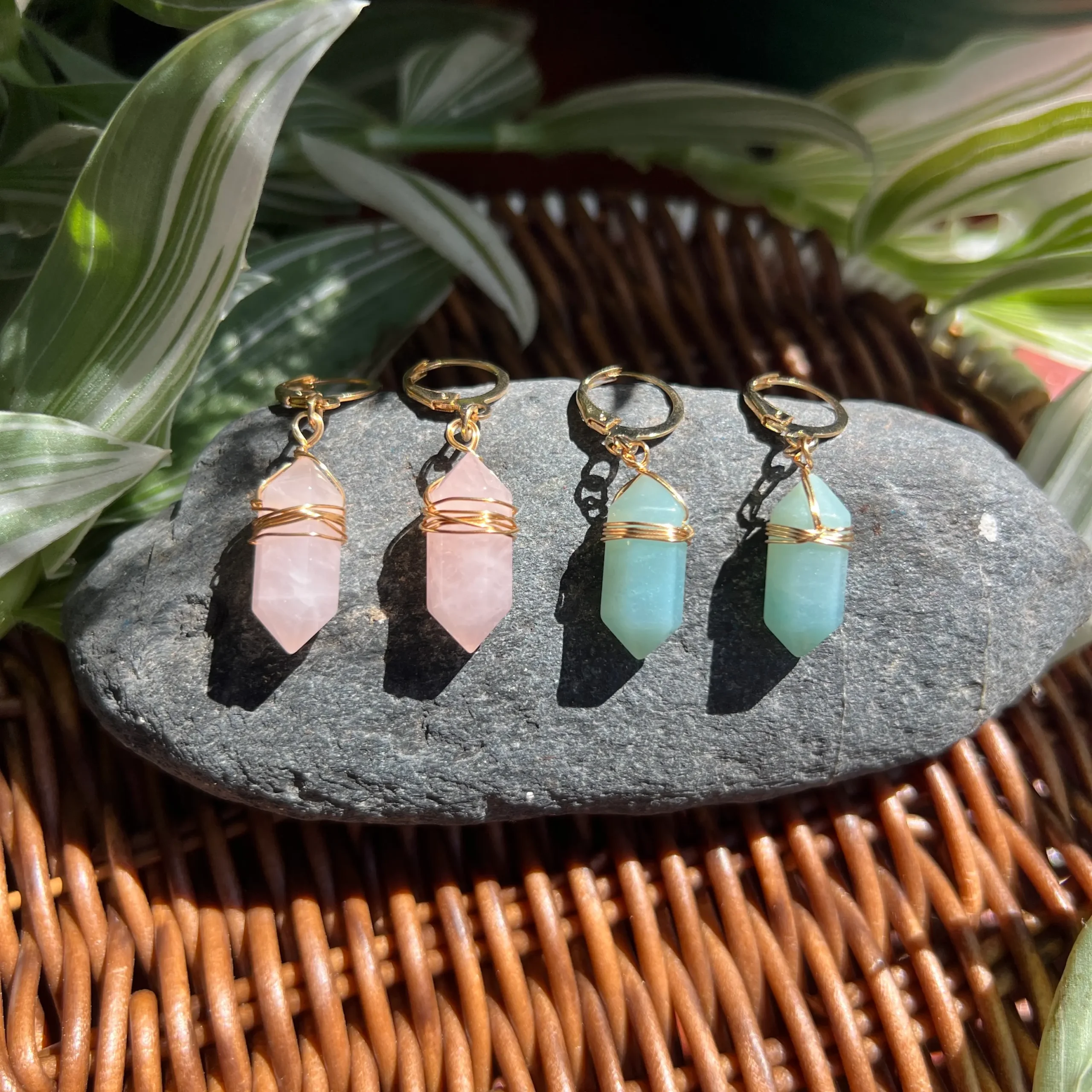 Pendientes boho elegantes con colgante hexagonal de piedra natural